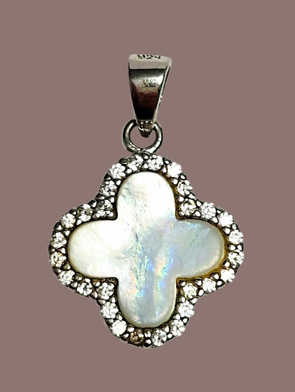 Mother of Pearl Clover Pendant Sterling Silver